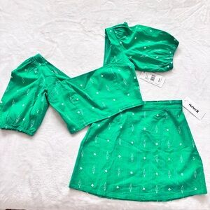 HURLEY 2-Piece Jacquard Short Sleeve Cropped Top and Mini Skirt --NWT--S